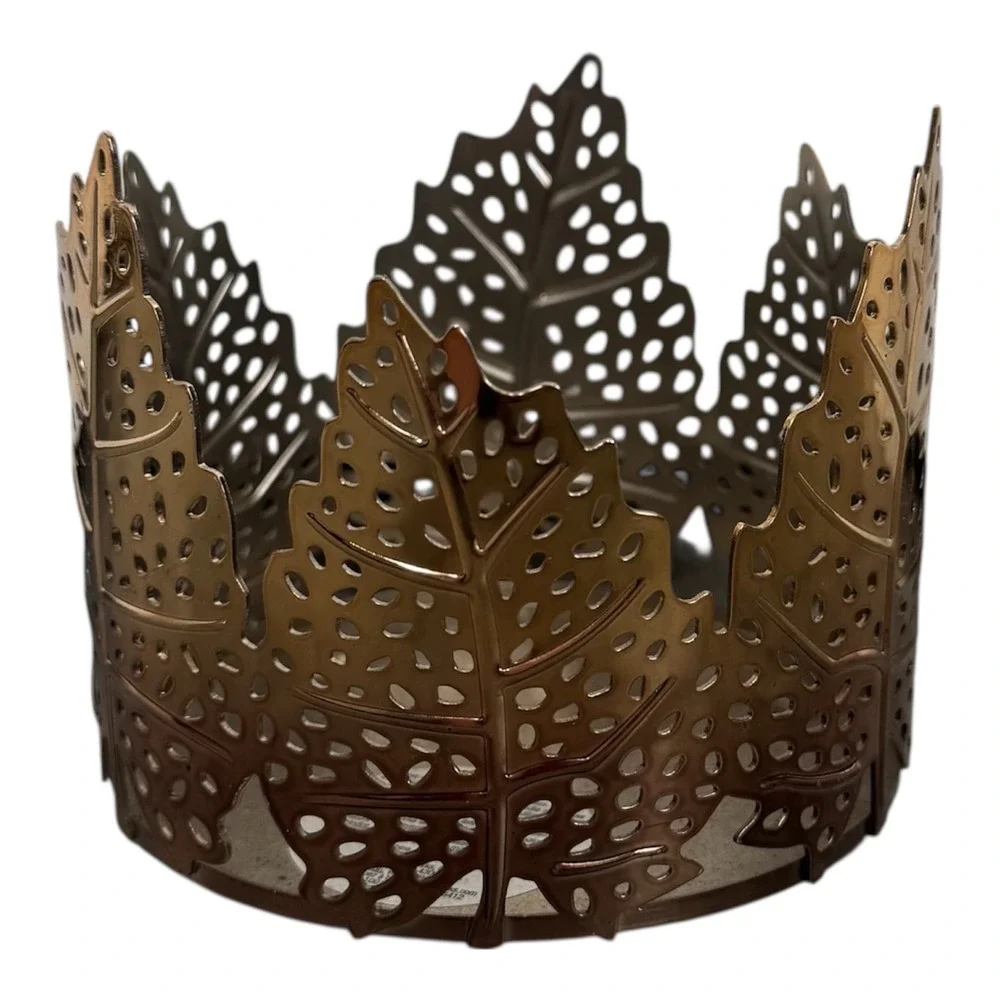 Bath & Body Works Fall Gold Leaf 3‑Wick Candle Holder Pedestal – 3.25″H × 4.25″W